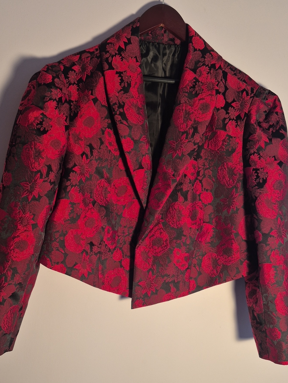 Red Floral Cropped Blazer Jacket